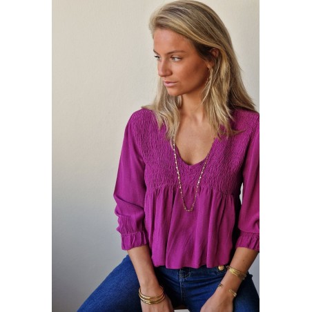 Blusa de plumeti online con fruncido