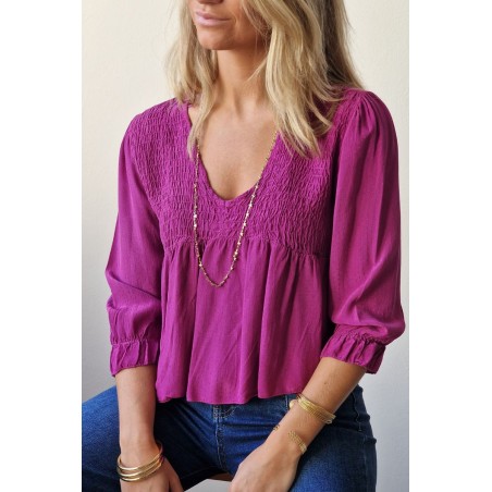 Blusa de mujer con tela de puntitos buganvilla