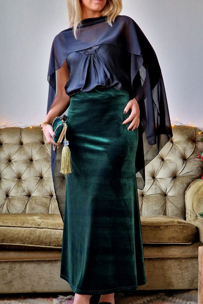 Falda larga de mujer de terciopelo color verde