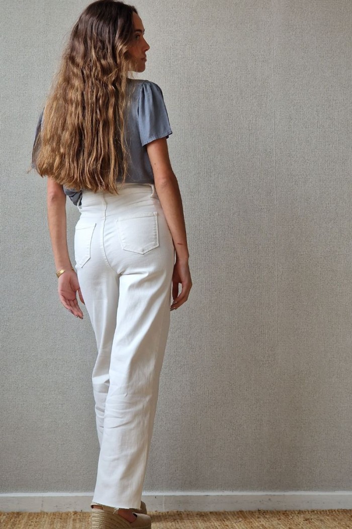 Fashion pantalon vaquero campana blanco