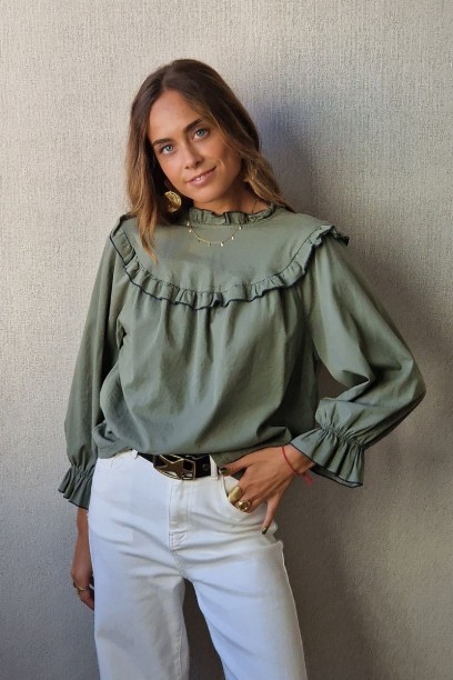 Blusa estampada volantes verde