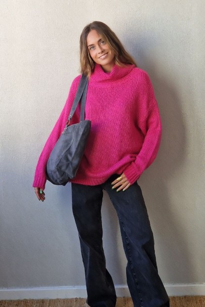 Jersey cuello vuelto fucsia