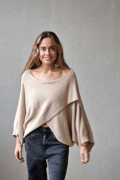 Jersey crop oversize beige