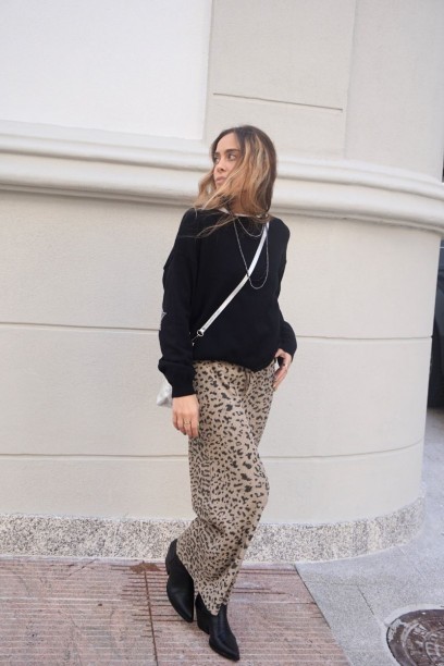 Falda larga animal print topo