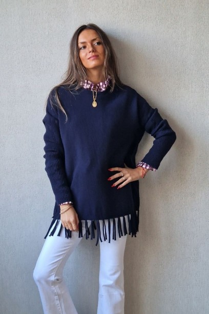 Jersey oversize de flecos azul