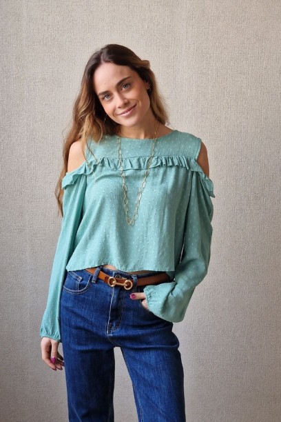 Blusa hombros al aire verde...