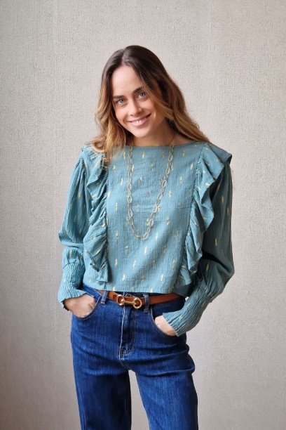 Blusa bambula y lurex verde