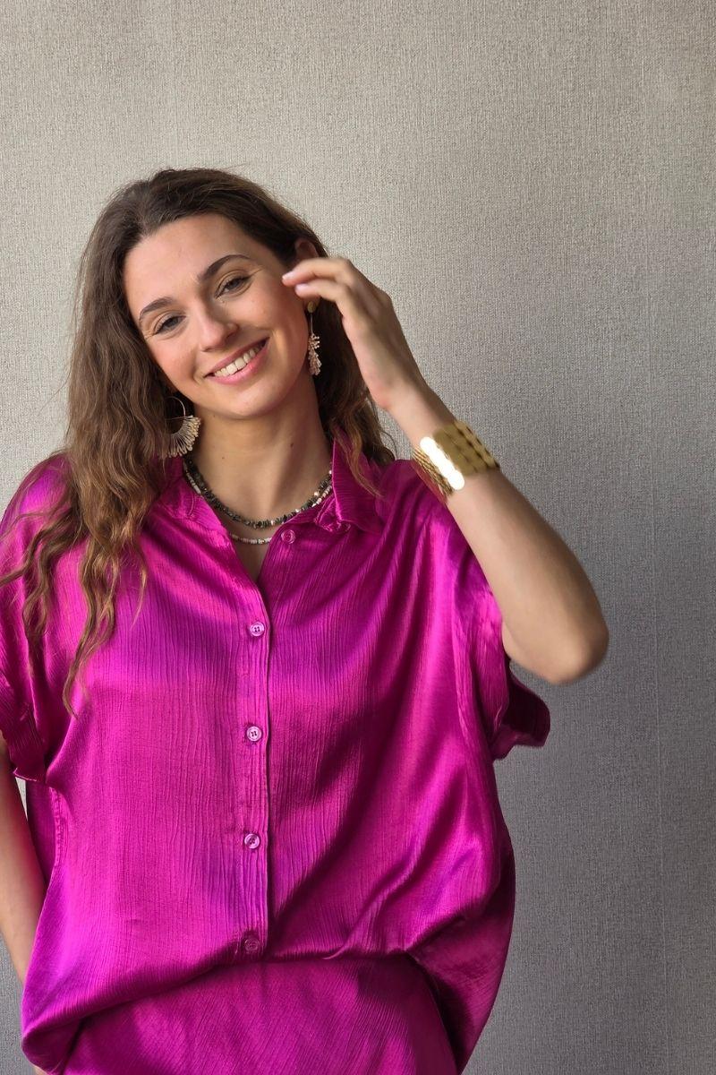 Camisa de raso magenta