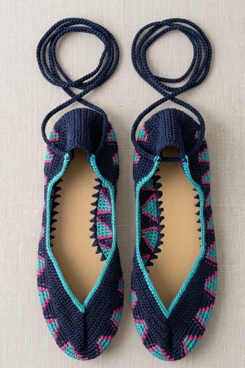 Bailarinas crochet con lazo color azul marino