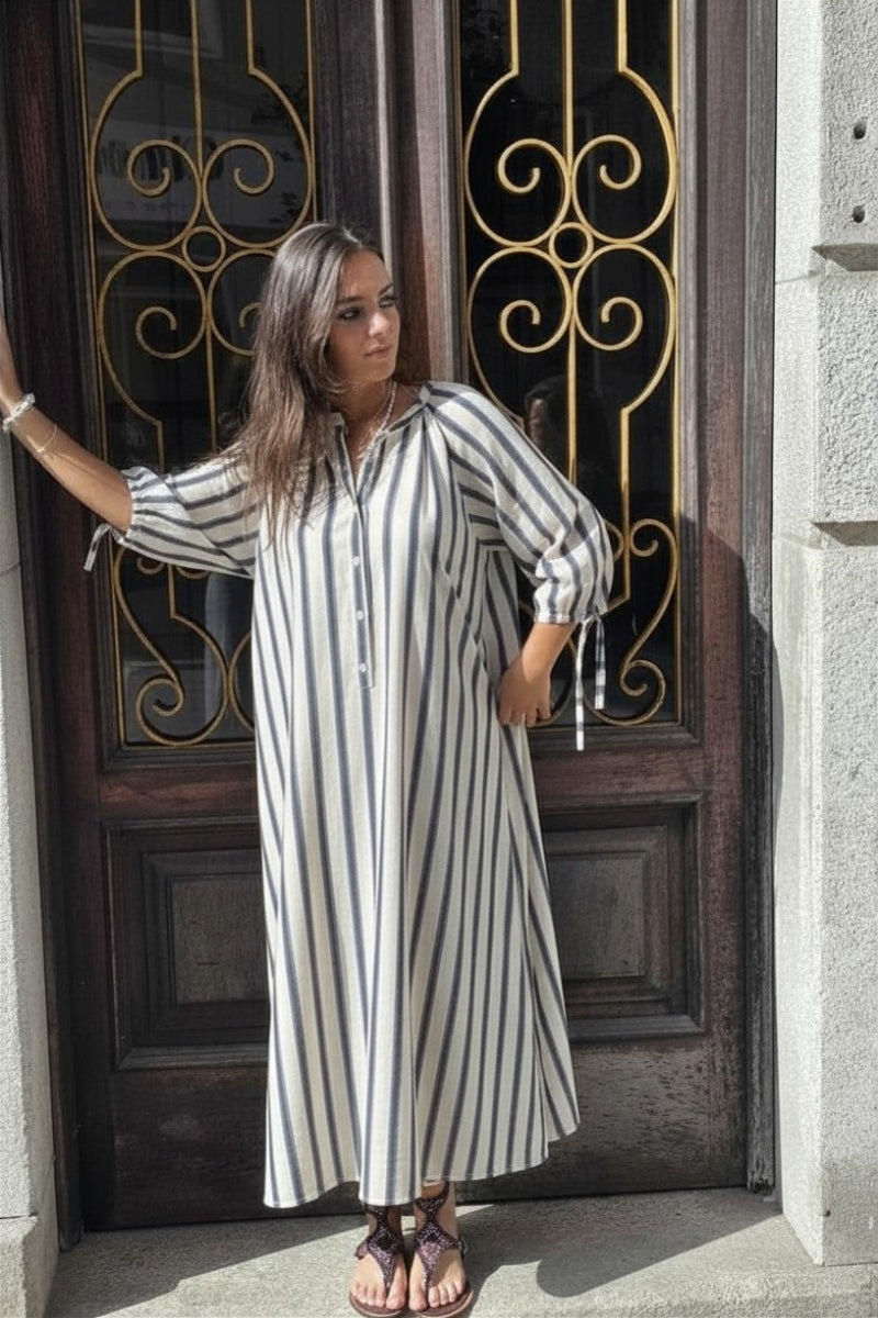 Vestido Oversize Tipo Kurta con Manga Francesa Beige