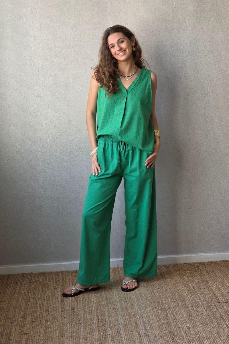 Pantalón tipo lino verde
