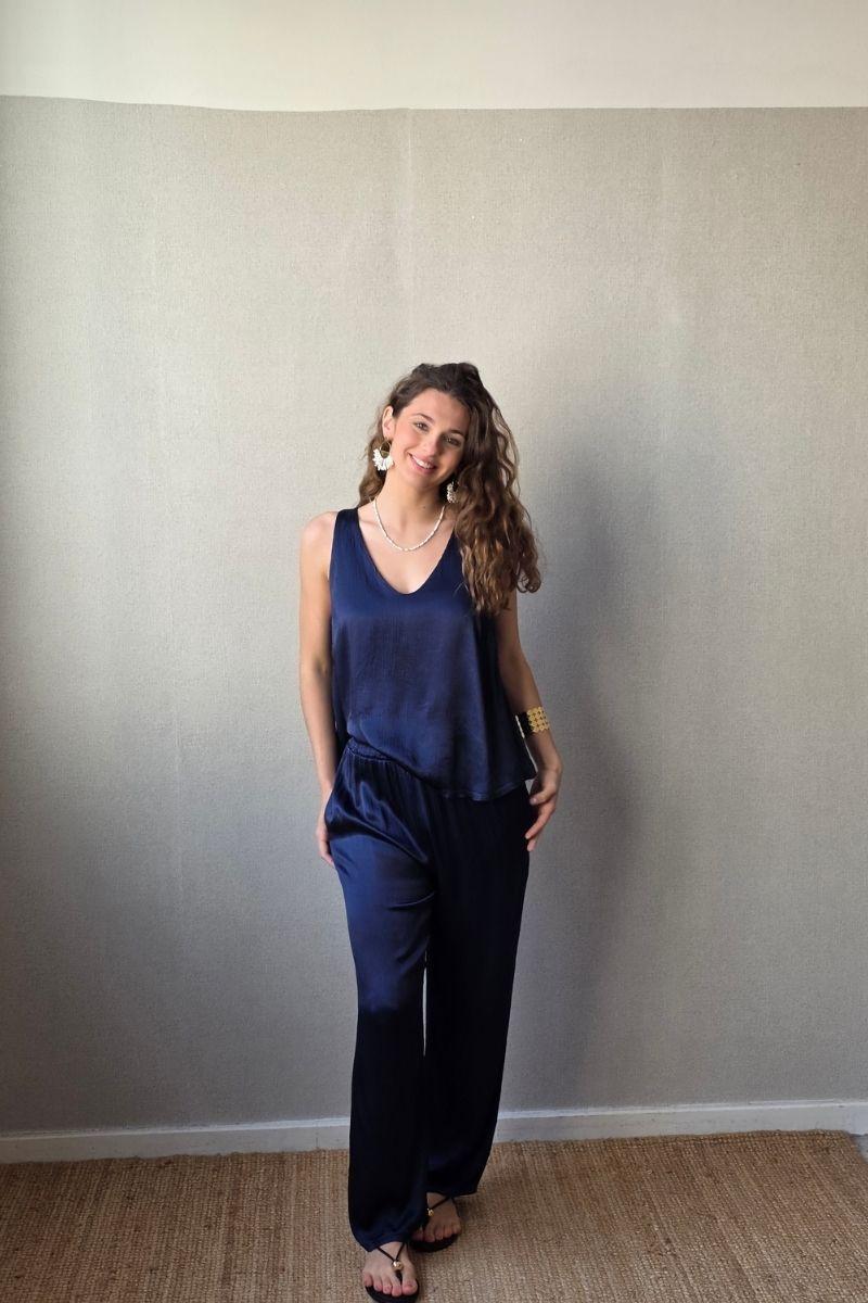 Pantalón de raso azul marino