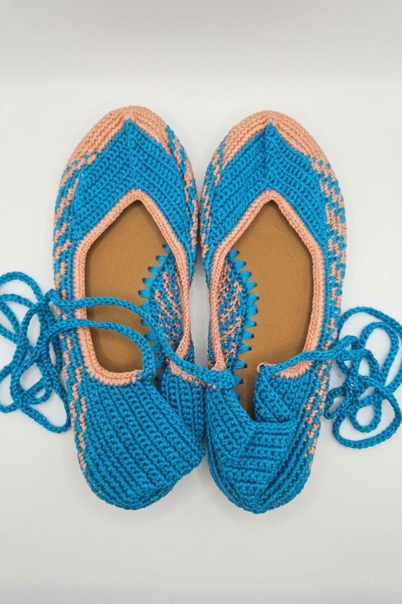 Bailarinas crochet con lazo color turquesa