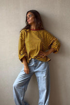 Sudadera oversize corta de Rayas mostaza