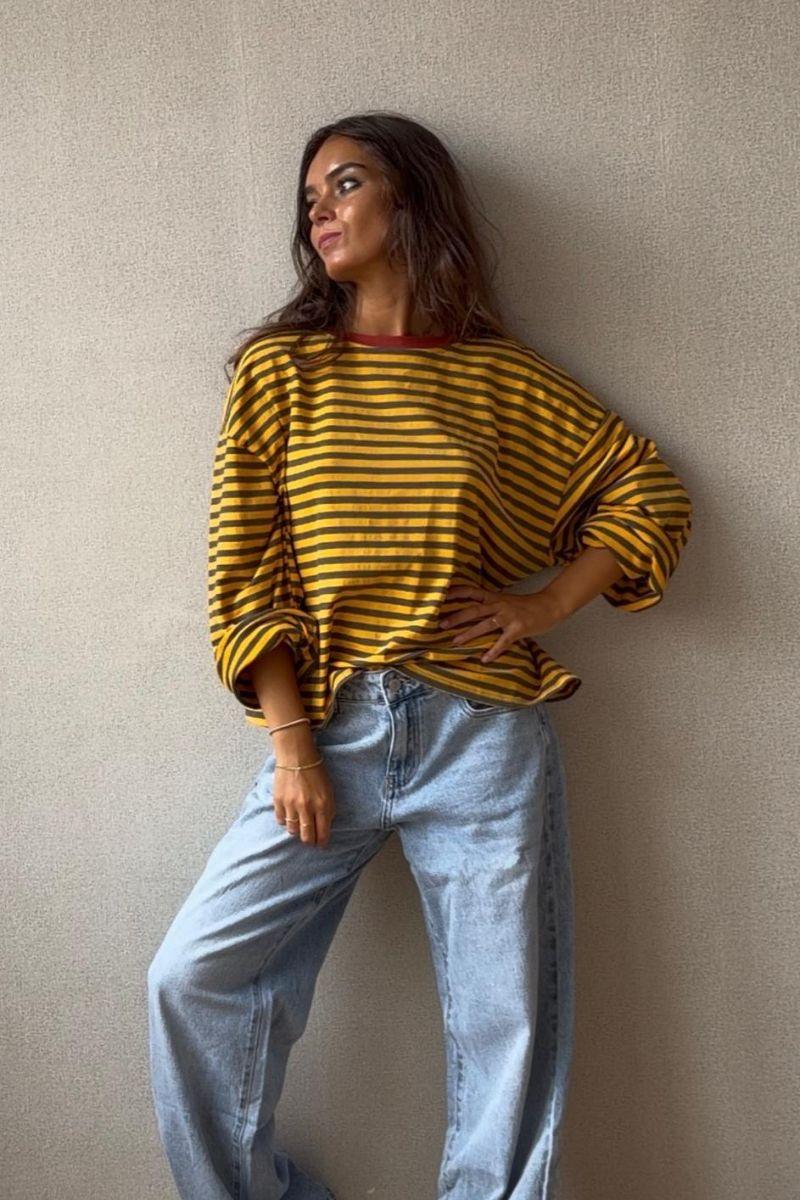 Sudadera oversize corta de Rayas mostaza