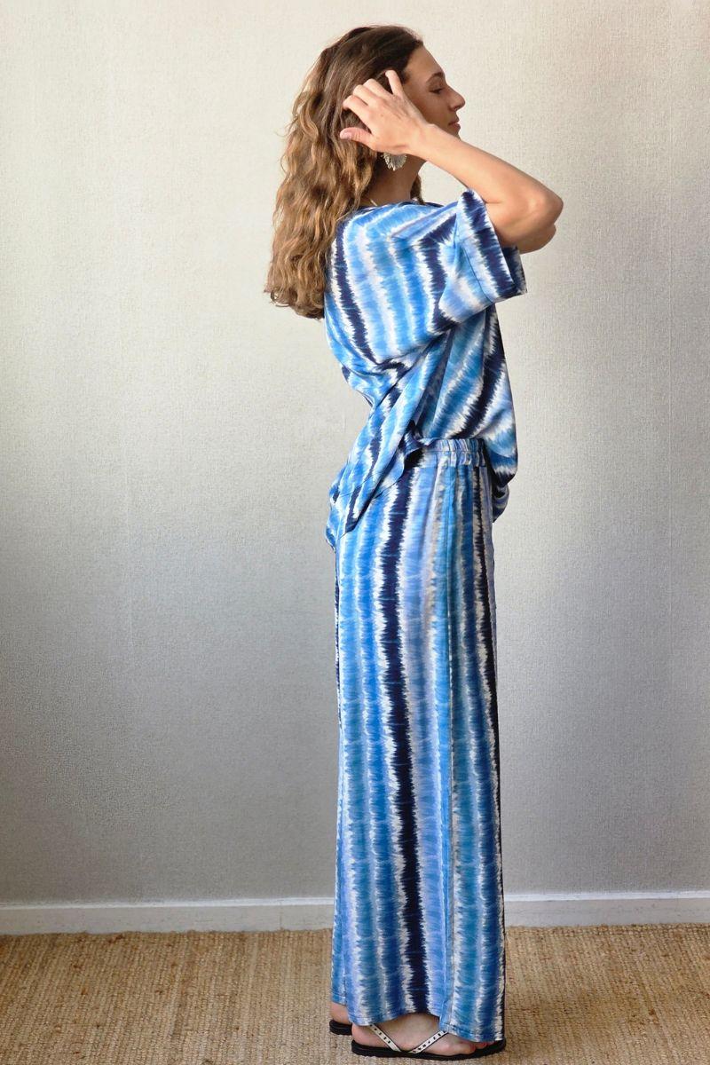 Pantalón estampado largo tie dye azul marino