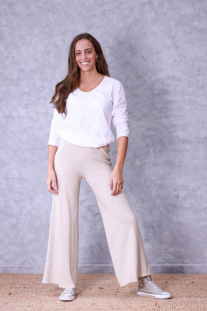 Pantalón culotte de punto beige