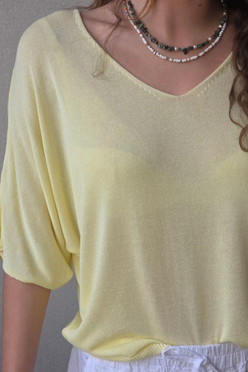Jersey cuello pico punto frío amarillo