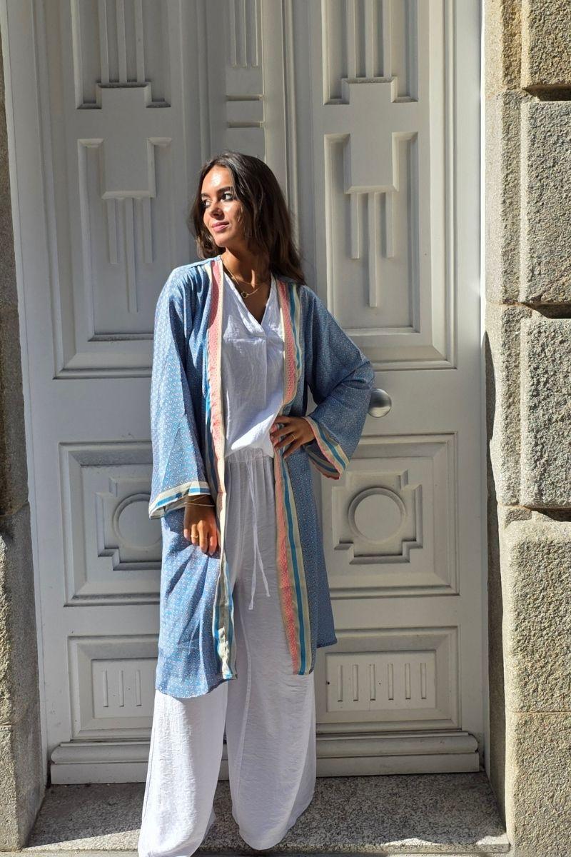 Kimono largo estampado azul