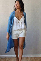 Kimono largo plumeti azul