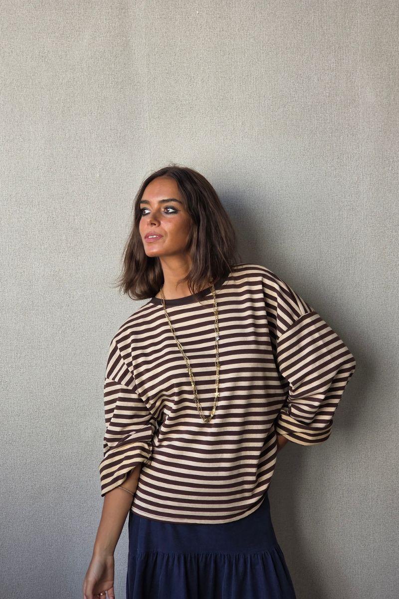 Sudadera oversize de rayas marrón