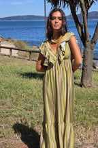 Vestido volante con estampado de rayas pistacho