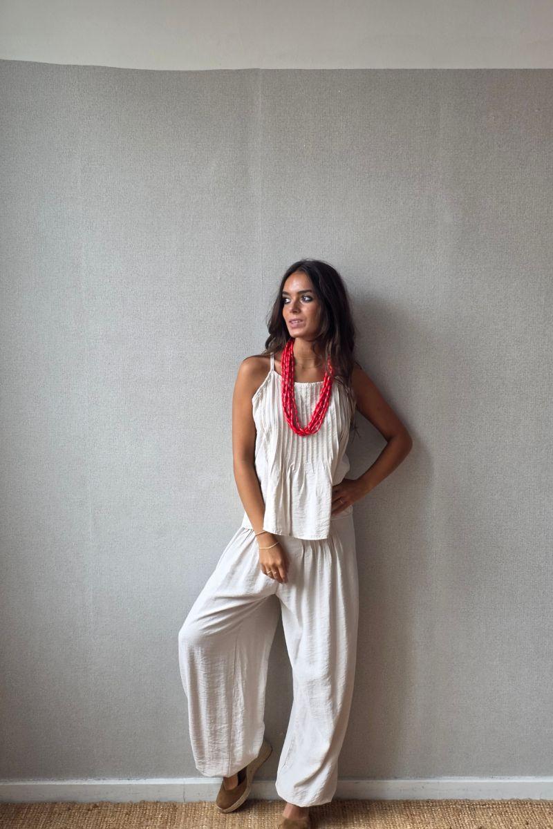 Pantalón jaretas bombacho beige