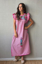 Vestido mexicano cuadro vichy fucsia