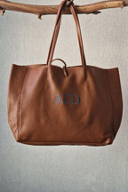 Bolso de piel shopping con cremallera camel