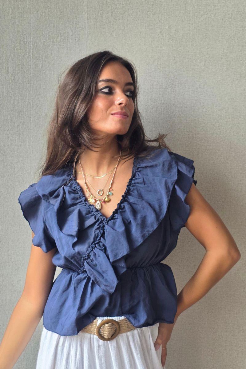 Top volante azul marino