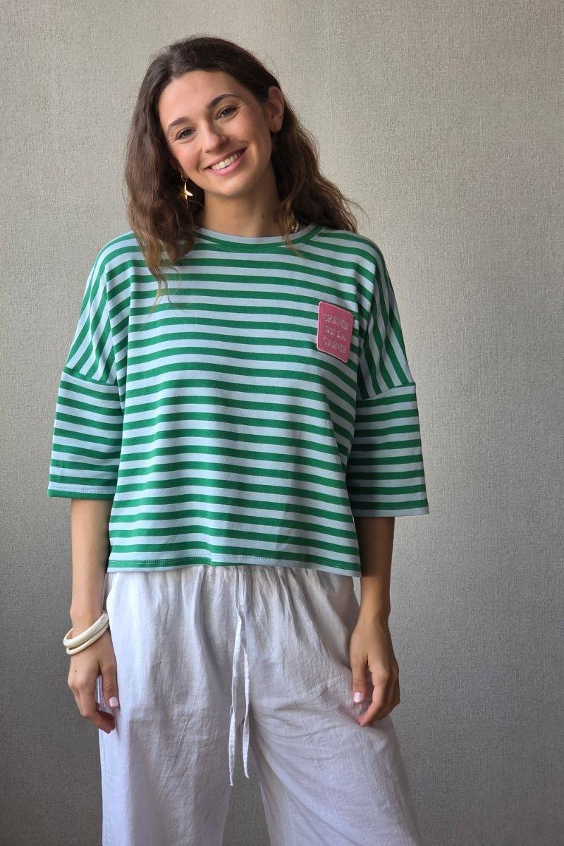 Sudadera Corta de Rayas Verde