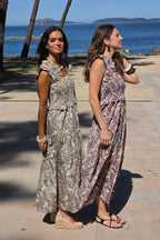 Vestido de flores nido de abeja verde