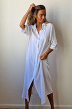 Vestido largo camisero de algodón blanco