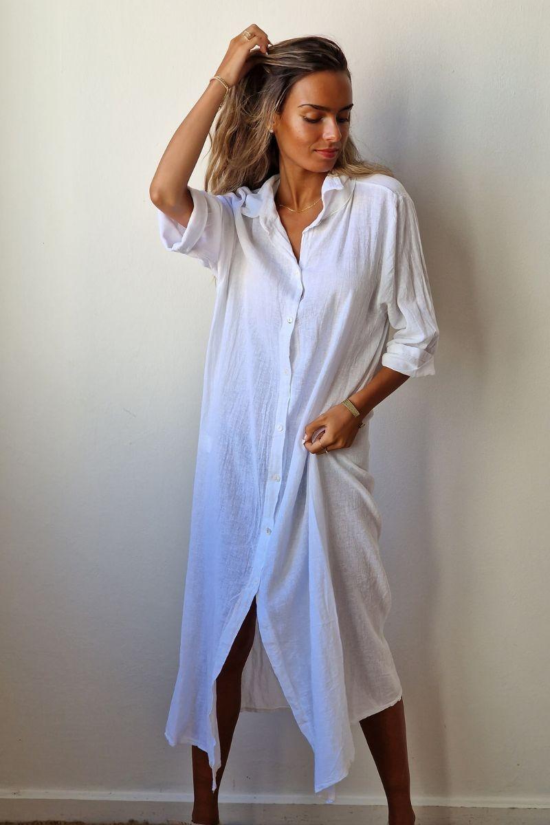 Vestido Largo Camisero Algodón Blanco