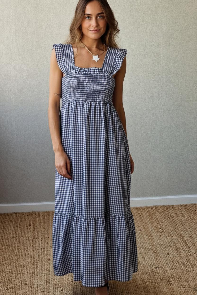 Vestido vichy azul marino