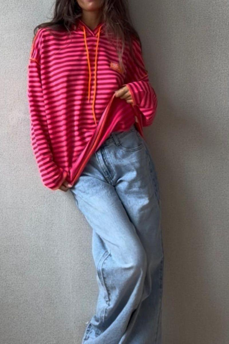 Sudadera con capucha de Rayas fucsia