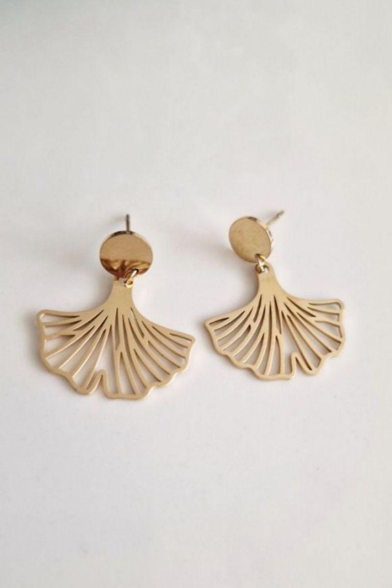 Pendientes acero dorado abanico