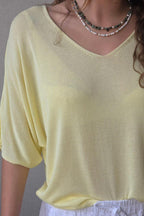Jersey cuello pico punto frío amarillo
