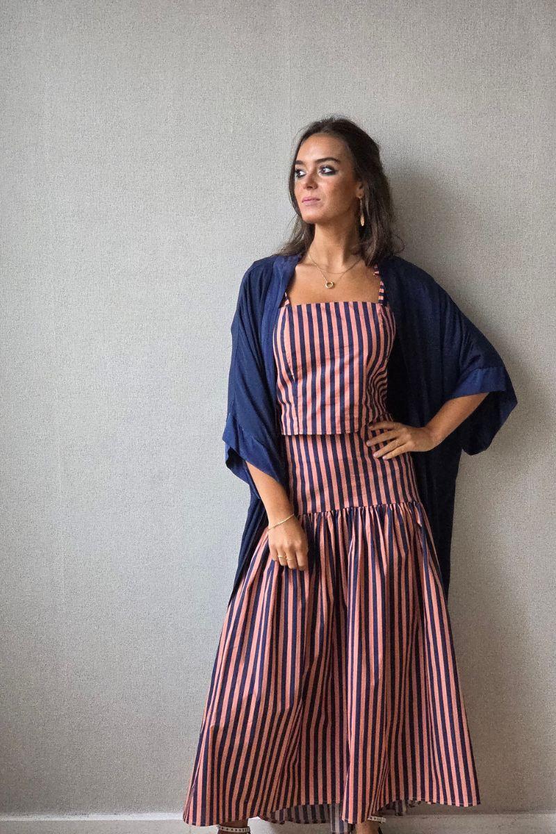 Kimono largo liso azul marino