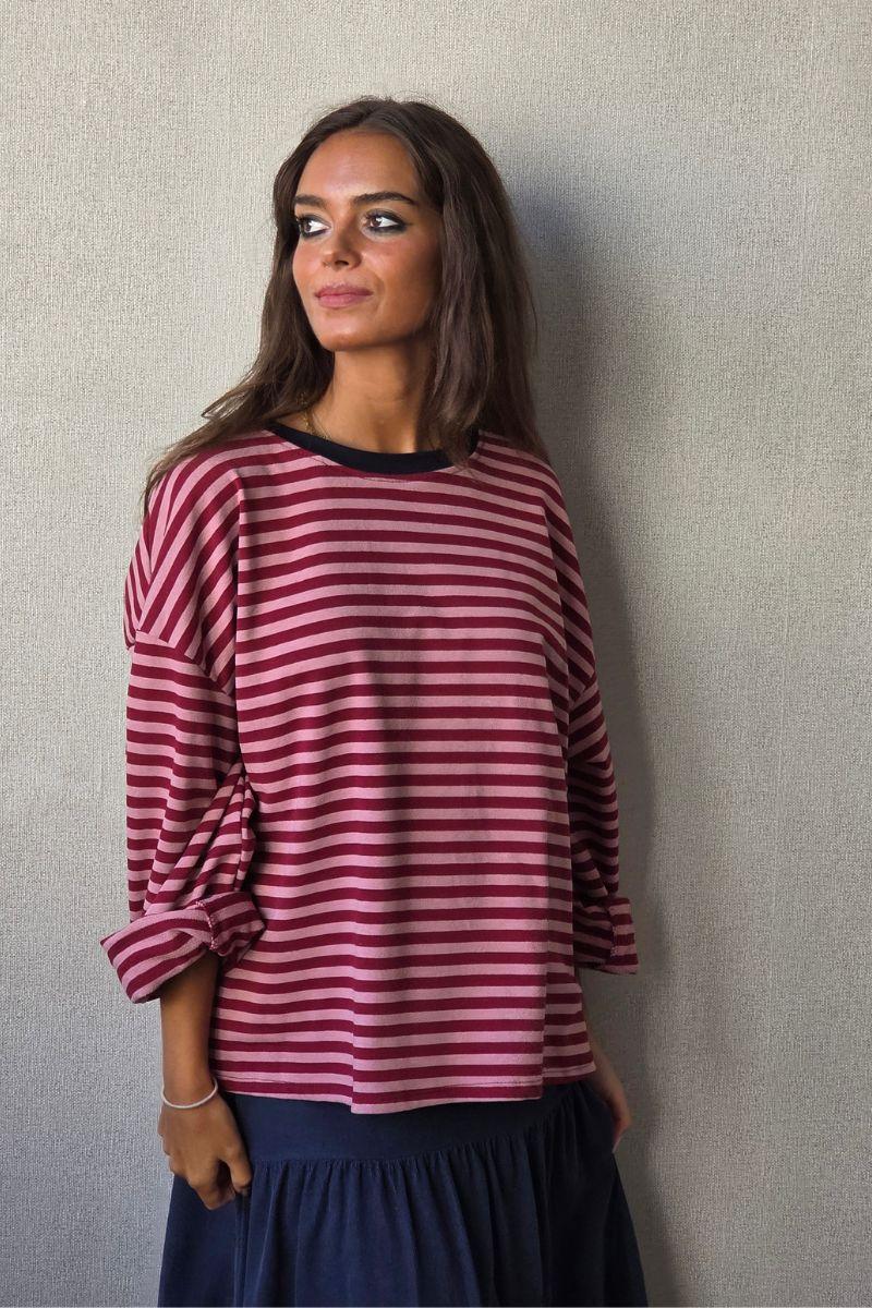 Sudadera oversize de rayas fresa