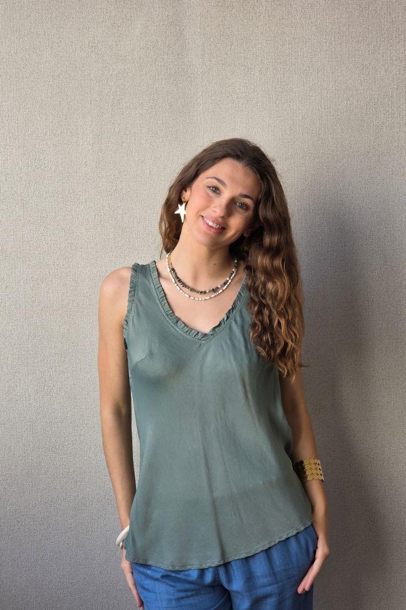Top de raso caqui