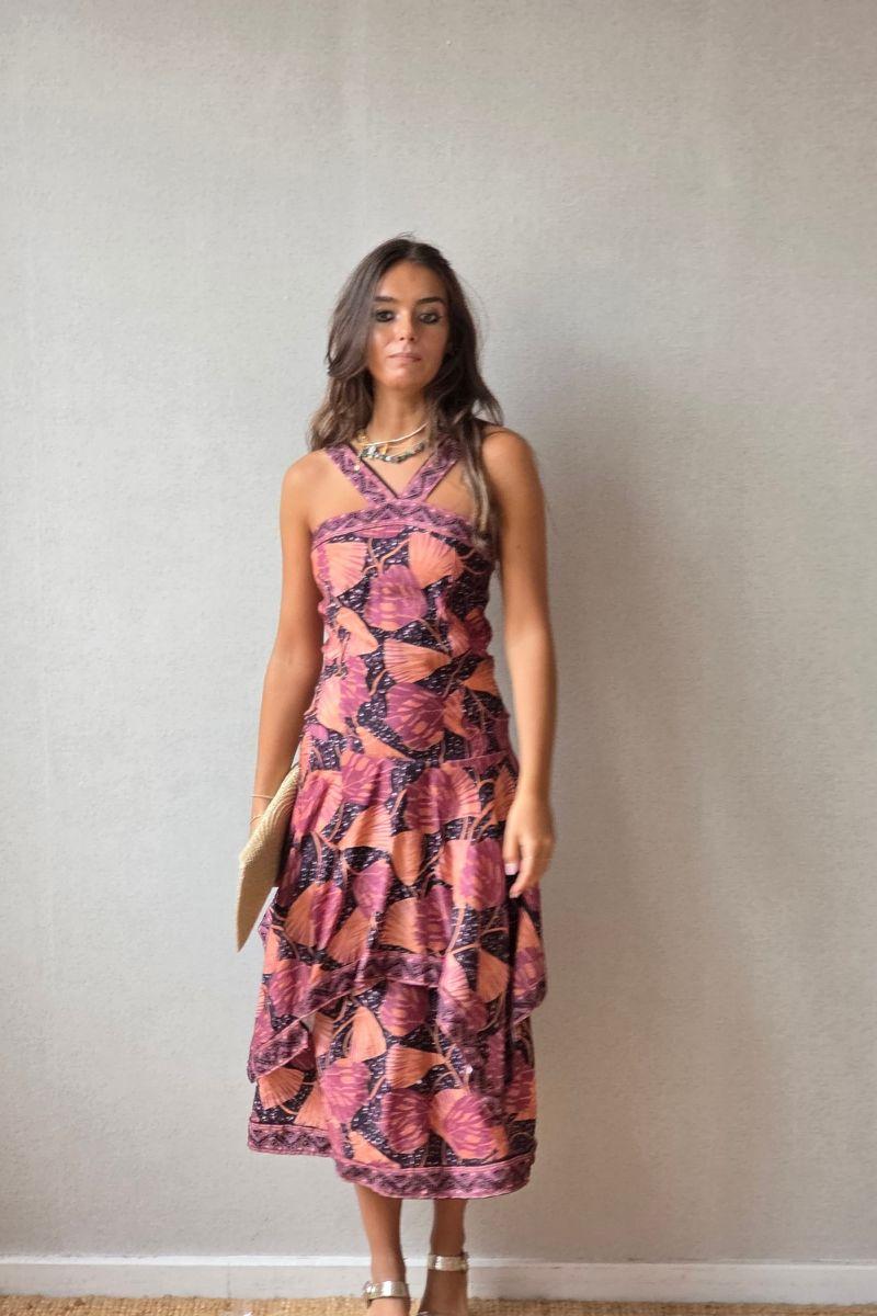 Vestido estampado naranja con volantes