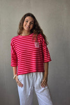 Sudadera Corta de Rayas Fucsia