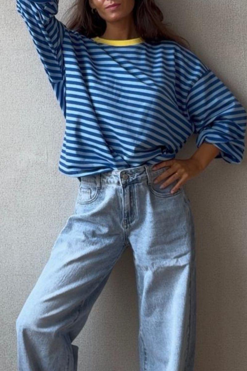 SuSudadera oversize corta de Rayas azul