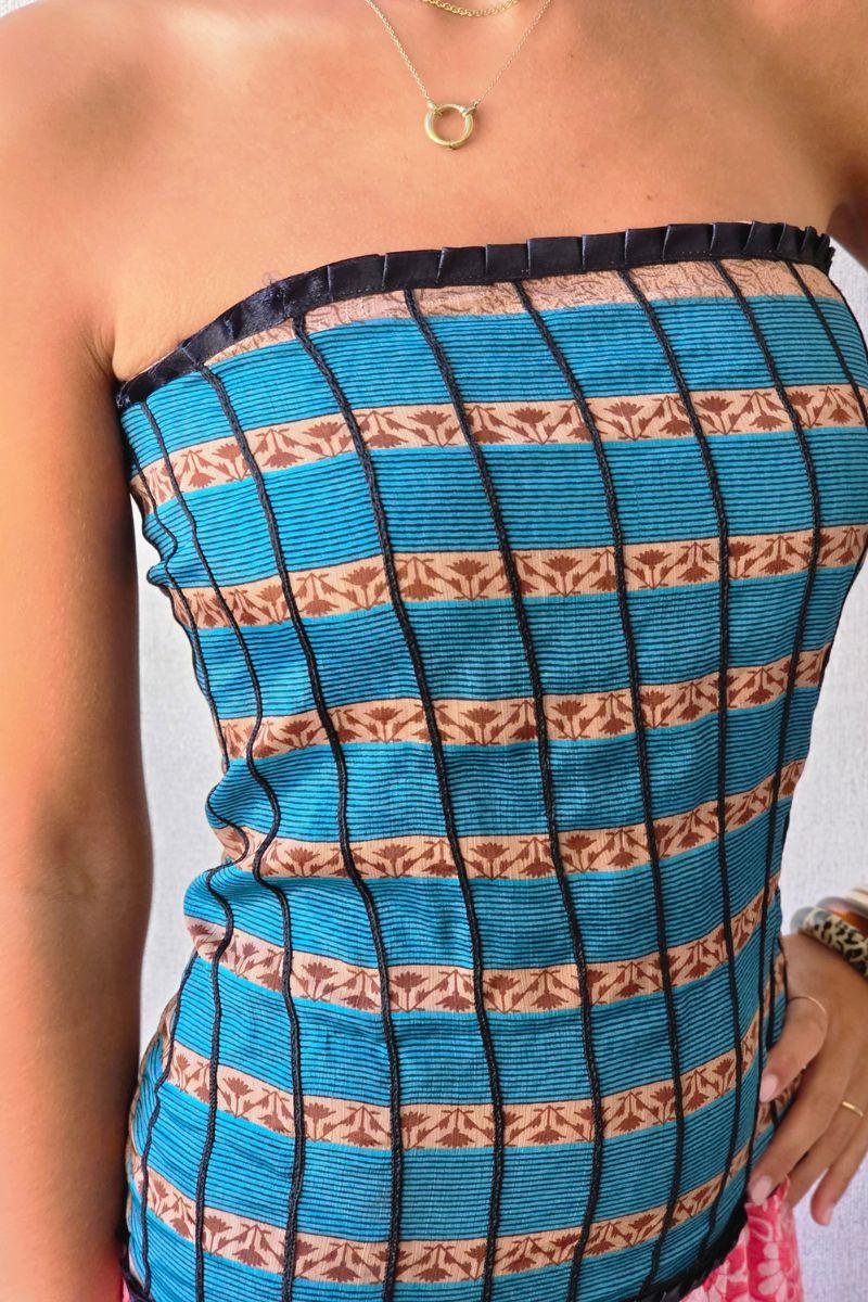 Vestido palabra de honor indio turquesa