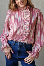 Blusa estampado de rayas y volante rosa