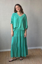 Falda estampado de flores con volantes verde