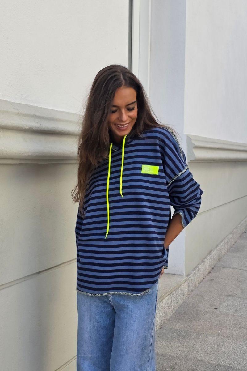 Sudadera con capucha de Rayas Turquesa