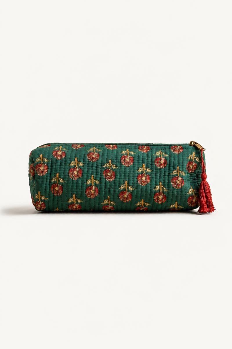 Estuche/neceser verde botella telas indias