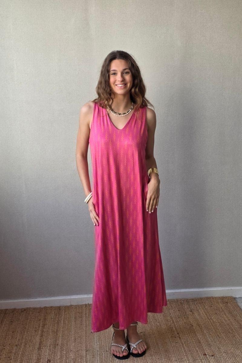 Vestido elástico trigo fucsia